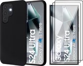 Hoesje geschikt voor Samsung Galaxy S24 Ultra - 2x Screenprotector PET - Mat Back Case Zwart