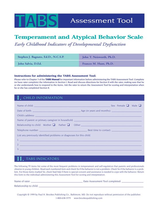 Temperament and Atypical Behavior Scale (TABS) Assessment Tool, John T