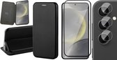 Hoesje geschikt voor Samsung Galaxy S24 - Screenprotector Volledig Dekkend Glas & Camera - Wallet Book Case Zwart