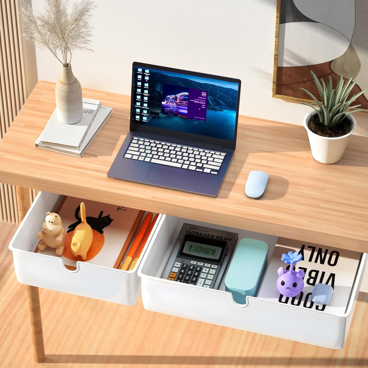 BestAlice Onder bureaulade opslag opknoping opbergorganizer onderbureau lade uitschuifbaar met ruimteverdeler ontwerp bureau verborgen lade voor kantoor thuis school 36.5 x 23.5 x 8.5cm zwart metalen