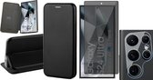 Hoesje geschikt voor Samsung Galaxy S24 Ultra - Privacy Screenprotector Volledig Dekkend Glas & Camera - Wallet Book Case Zwart
