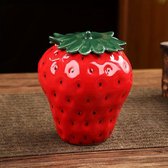 Pot de conservation en céramique avec couvercle rouge fraise