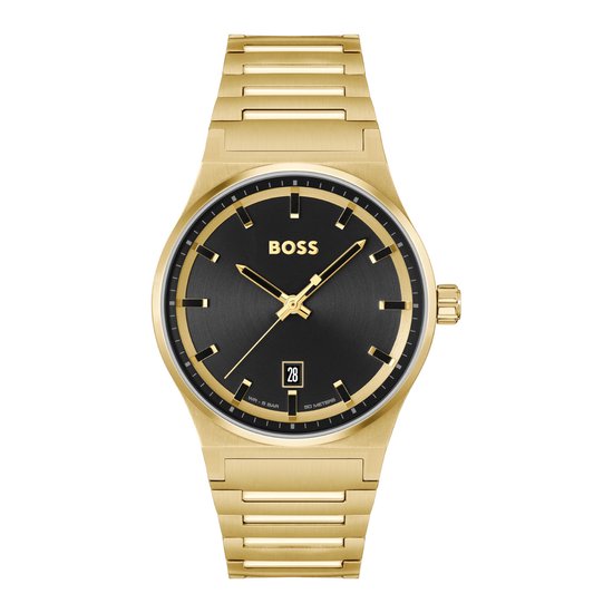 BOSS HB1514077 CANDOR Heren Horloge - Mineraalglas - Staal - Goudkleurig - 41 mm breed - Quartz - Vouw/Vlindersluiting - 5 ATM (douchen)