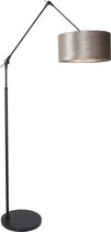 Lampadaire Steinhauer Prestige Chic - avec abat-jour en velours gris - réglable - hauteur 250 cm - noir