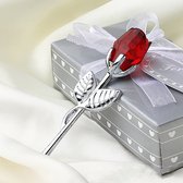 Allernieuwste.nl® Chrystal Argent Red Rose dans une belle boîte cadeau - Amour pour femme ou petite amie et fête des mères - Rose rouge - 55 x 120 mm