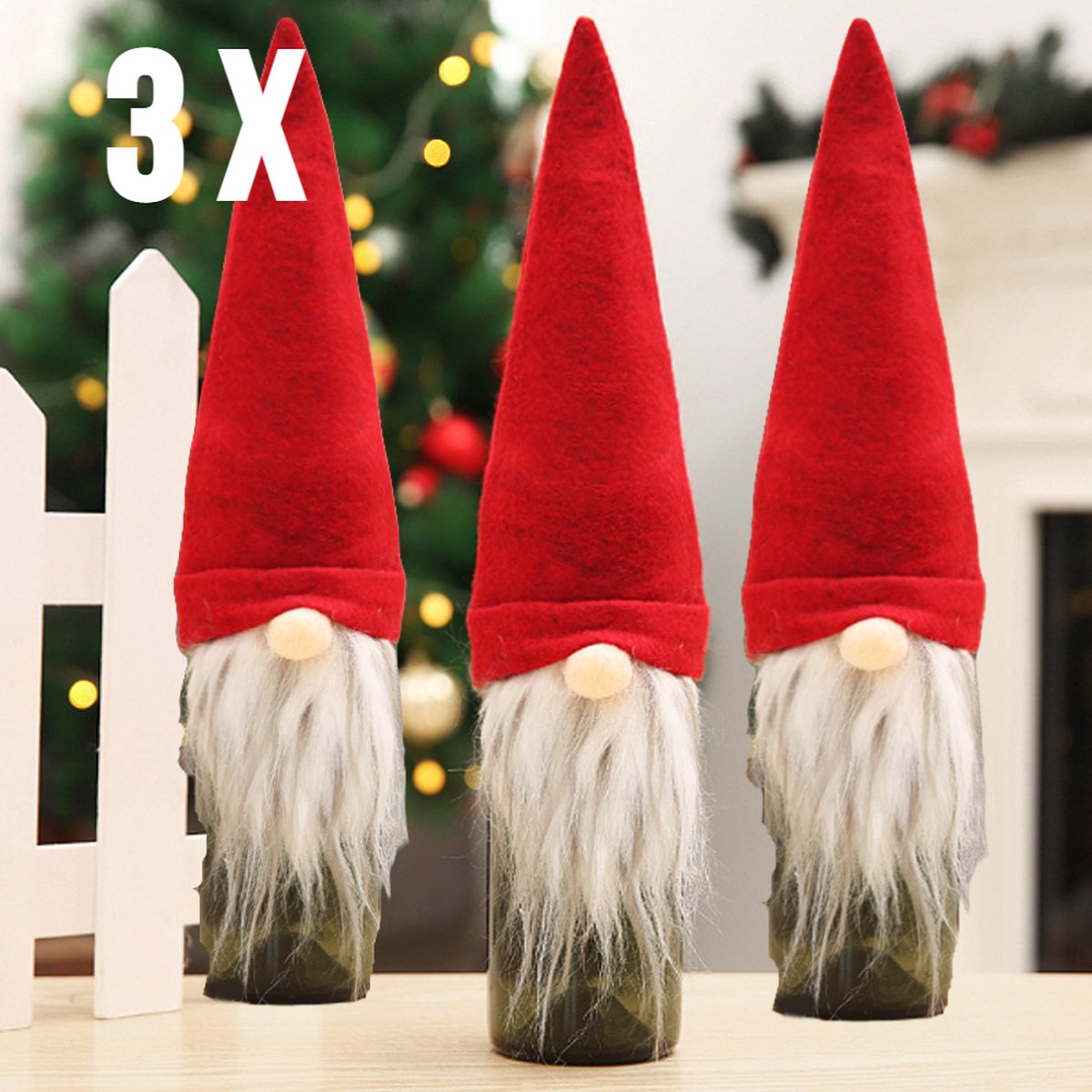 3 stuks kerstfleszakken, wijnzak Kerstmis, kerstman wijnzakken, kerstflesafdekking, herbruikbare wijncadeauzakjes voor Kerstmis diner