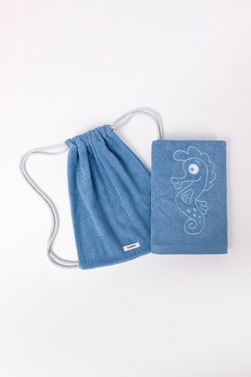 Handdoek Woody Uni Zeepaardje - Blauw