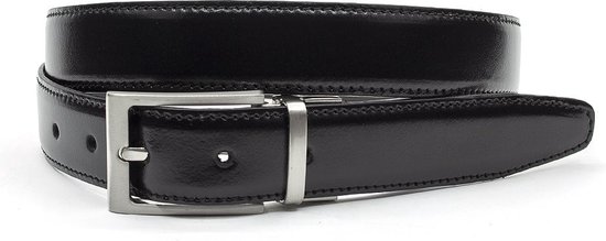 JV Belts Draaibare reversible riem bordo/zwart - heren en dames riem - 3 cm breed - Zwart / Bordeaux - Echt Leer - Taille: 105cm - Totale lengte riem: 120cm