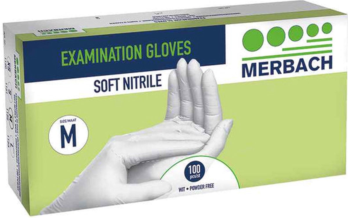 Goedkoopste Merbach handschoenen - soft nitrile - wit - Medium - poedervrij- 20 x 100 stuks voordeelverpakking