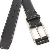JV Belts Zwarte heren riem leer - heren riem - 3.5 cm breed - Zwart - Echt Leer - Taille: 95cm - Totale lengte riem: 110cm