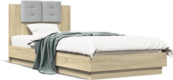 vidaXL Bedframe met hoofdeinde bewerkt hout gerookt eiken 90x200 cm