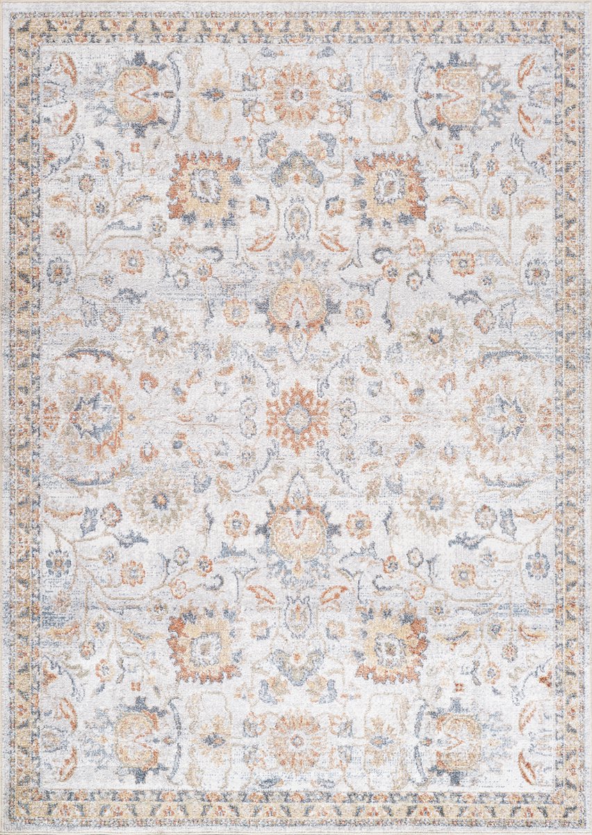 SURYA Vloerkleed - Woonkamer, Slaapkamer - Afwasbaar Vintage Tapijt ESTHER - Grijs/Geel - 120x170 cm