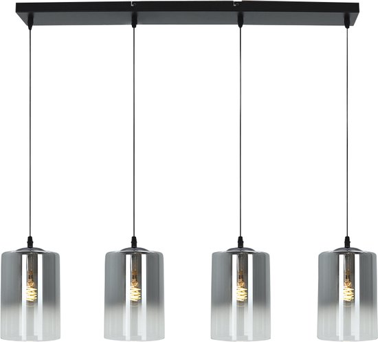 Olucia Haris - Design Hanglamp - 4L - Aluminium/Glas - Grijs;Zwart - Rechthoek