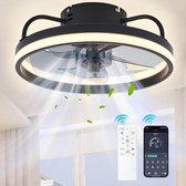 LuxiLamps - Lampe ventilateur - Ventilateur de plafond - Zwart - Lampe Smart - Avec variateur - Ventilateur 3 modes - Lampe de Cuisine - Lampe de salon - Lampe moderne