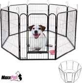 MaxxPet Puppyren - Hondenbench - Hondenren - Hondenkennel met 8 panelen - Staal - Ø 120cm x 100cm - Incl. Drinkbakje