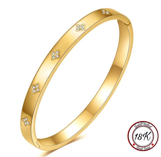 Borasi Klaver Bangle Armband | | 18K Goldplated | Goud | RVS | Dames Armband | Bangle Armbanden | Dames Sieraden | Elegante Armband | Dagelijkse Sieraden | Cadeau Voor Haar | Luxe Geschenkzakje | Moederdag Cadeautje