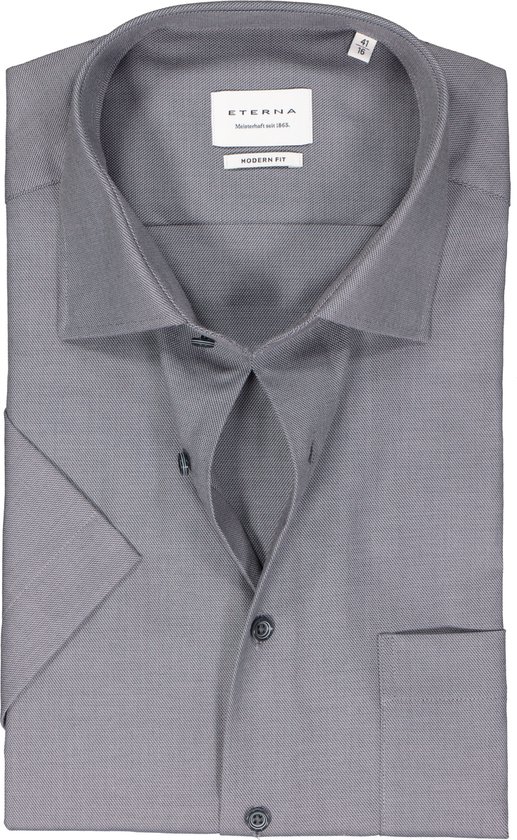 ETERNA modern fit overhemd korte mouw - twill - grijs - Strijkvrij - Boordmaat: