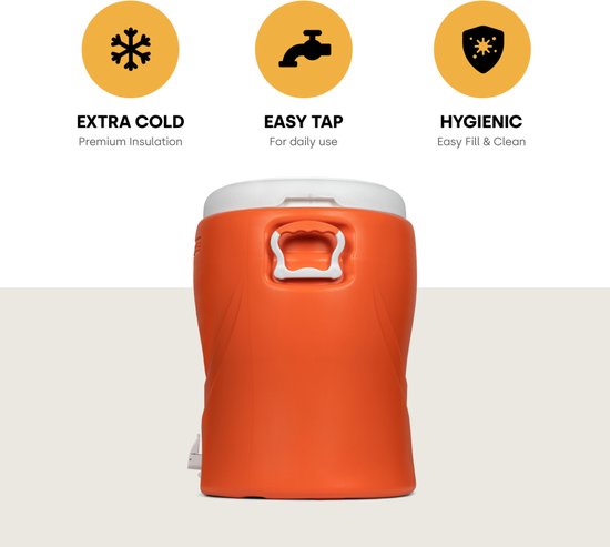 Pinnacle Platino 10 Gallon - Geïsoleerde Drankdispenser / Drankkoeler met kraantje - 40 Liter - Oranje van Pinnacle. — afbeelding 2