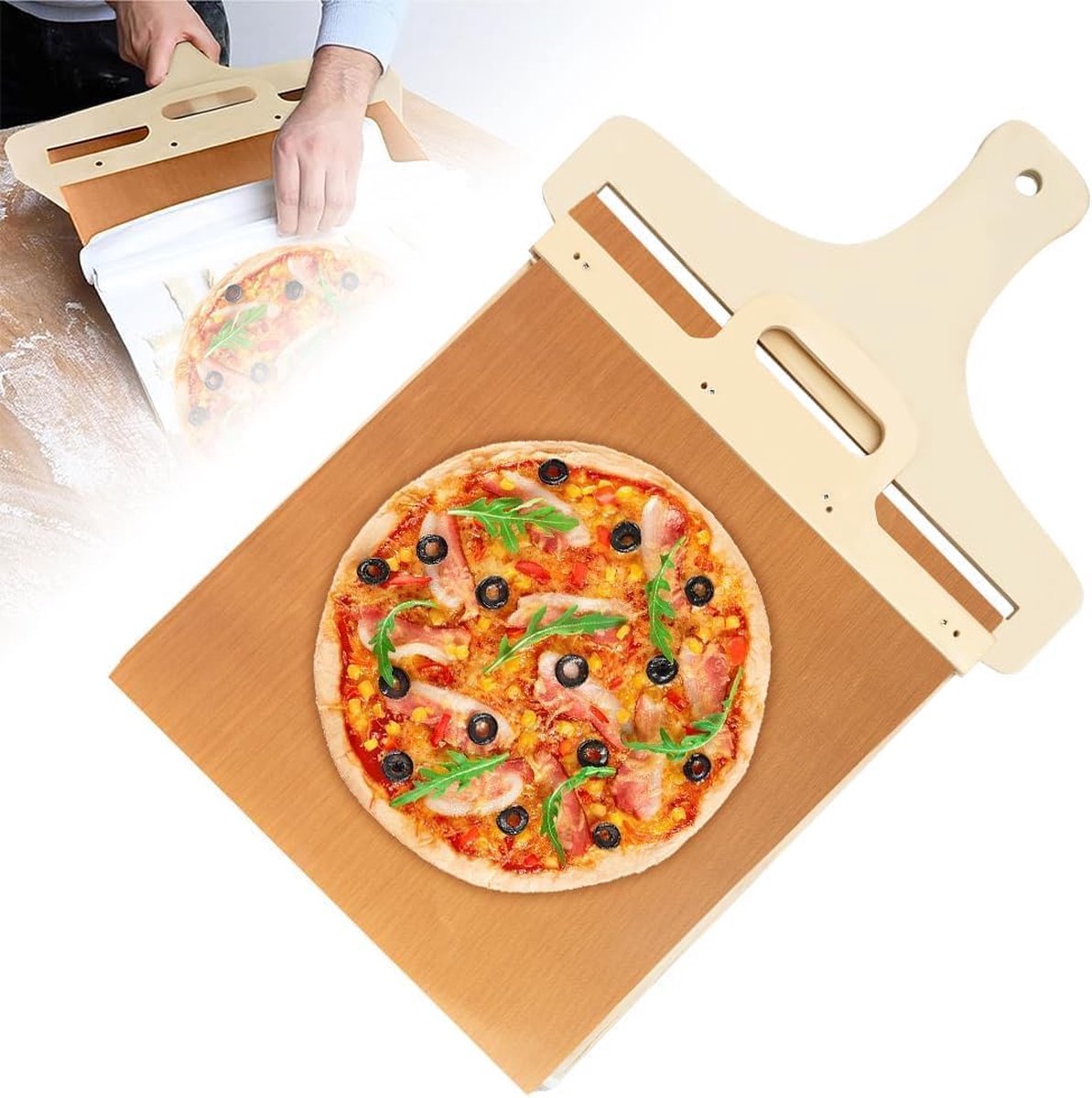 Sliding pizzaschep met verschuifbare pizzaschep met anti-aanbaklaag en handvat antiaanbaklaag voor het bakken van pizza en brood