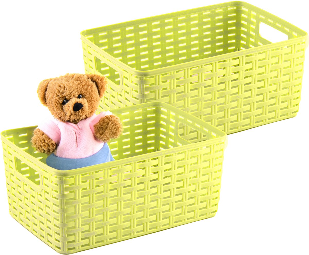 Plasticforte Opbergmand - 2x - Kastmand - rotan kunststof - limegroen - 10 Liter - 22 x 33 x 16 cm