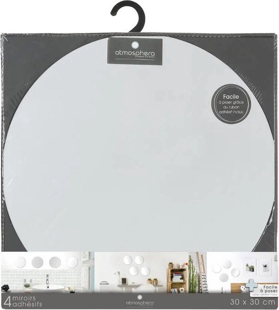 5Five carreaux de miroir collants - 8x pièces - verre - autocollant - 30 x 30 cm - ronds - mur/porte/mur