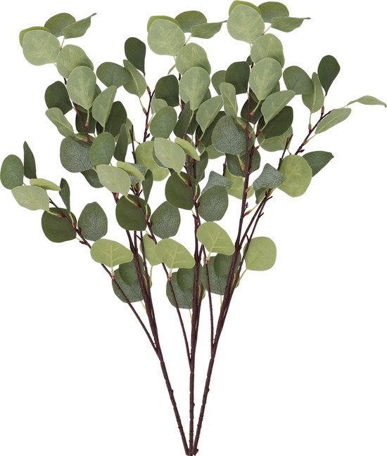 DK Design Kunstbloem Eucalyptus tak Real Touch - 3x - 90 cm - groen - losse steel - Kunst zijdebloemen