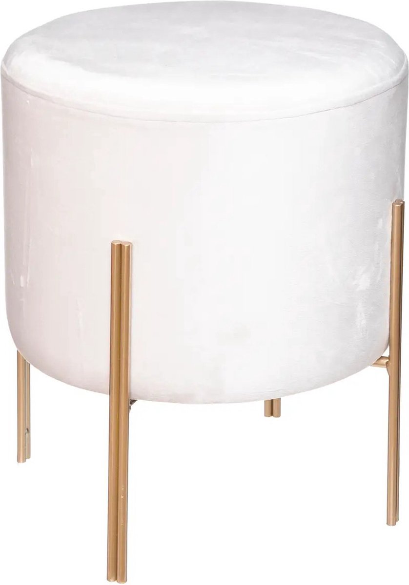 Atmosphera Pouf en velours blanc pieds dor s Tabouret Velours