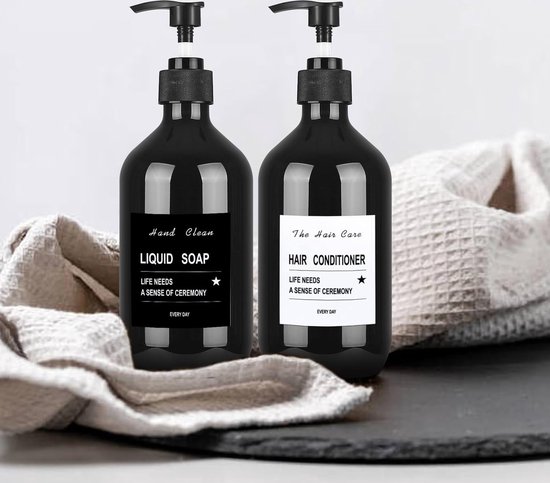 Segbeauty Zeepdispenser Set Zwart 3 Stuks 500ml - Navulbare Shampoo & Conditioner Flacons Met Pomp