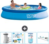 Intex Rond Opblaasbaar Easy Set Zwembad - 366 x 76 cm - Blauw - Inclusief Pomp Onderhoudspakket - Filter - Stofzuiger