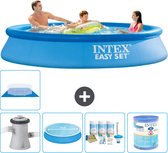 Intex Rond Opblaasbaar Easy Set Zwembad - 305 x 61 cm - Blauw - Inclusief Pomp Solarzeil - Onderhoudspakket - Filter - Grondzeil - Stofzuiger