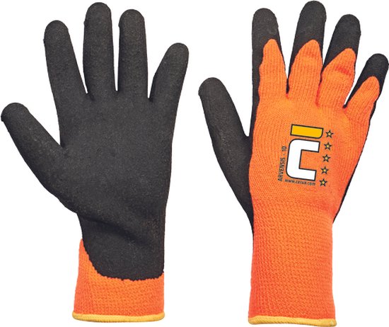 Cerva ARVENSIS handschoen gedompeld latex 01080091 - 12 stuks - Oranje/Zwart - 10