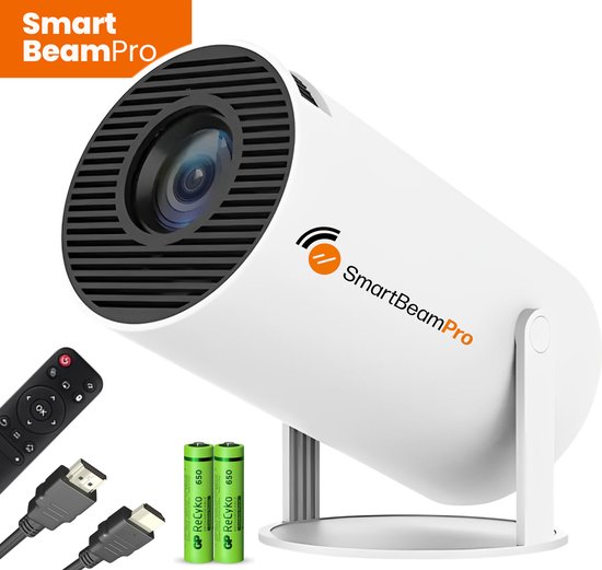 SmartBeamPro Mini beamer - Projector - Smartphone - Bluetooth - Sets - Beamers - Projectieschermen - Beamerscherm - Inclusief HDMI & Batterijen - 4K