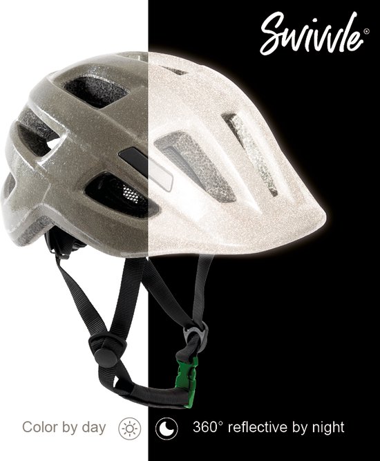 Swivvle® reflecterende fietshelm kinderen - Veilige kinderhelm zichtbaar in het donker - 360° reflector helm in Misty Grey - maat XS (48-50 cm) - model Spica