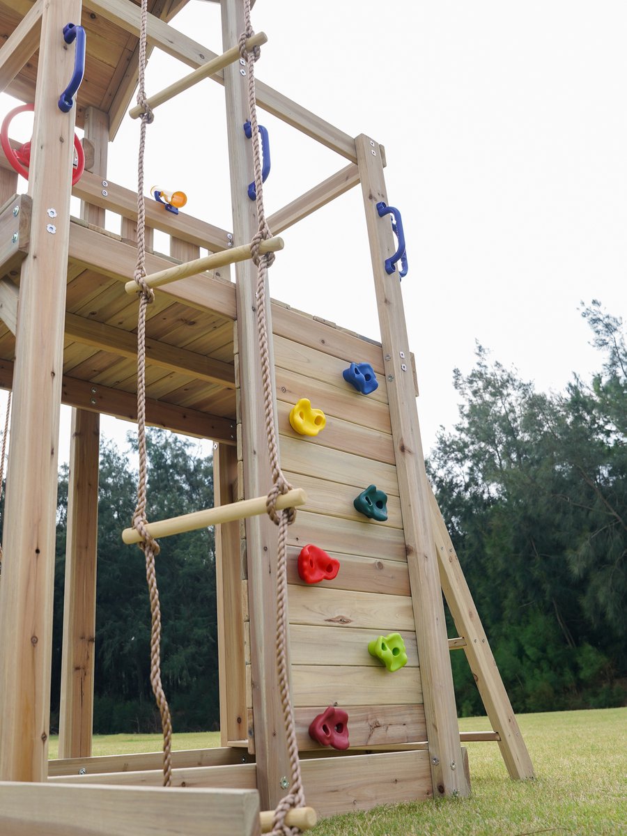 AXI Moos Speeltoestel met Dubbele Schommel en Touwladder Bruin – Witte Glijbaan – Zandbak en Klimwand – Telescoop en Stuur - FSC hout - Speelhuis op palen voor de tuin — afbeelding 11