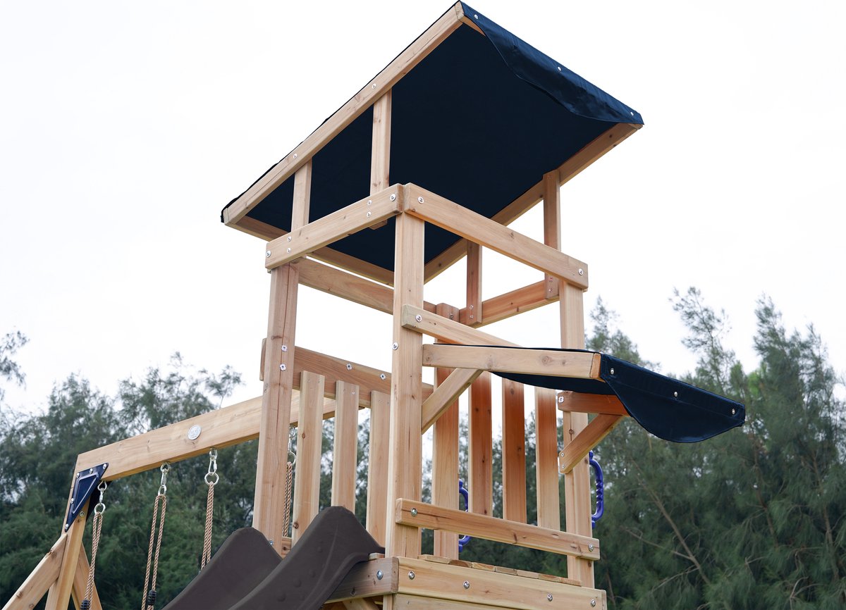 AXI Malik Speeltoestel met Dubbele Schommel Bruin – Grijze Glijbaan – Zandbak en Speelwand - FSC hout - Speelhuis op palen voor de tuin — afbeelding 5