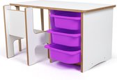 Industrial Living kindertafel met 3 lila opberglades - Kinderbureau met stoel - Tekentafel - Activiteitentafel - Speeltafel - Hout - Wit