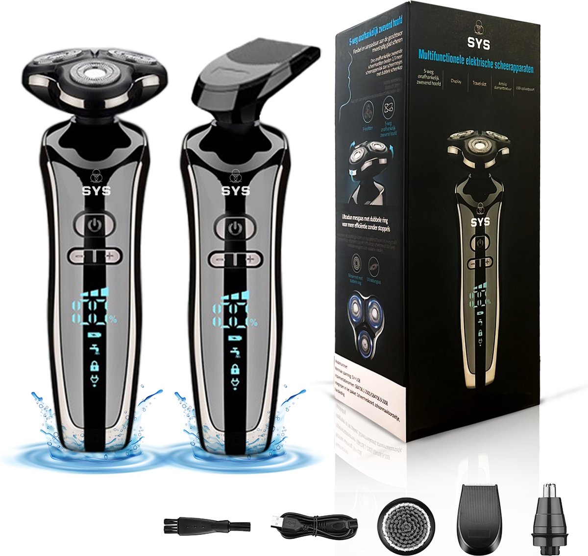 SYS - 4in1 Set Scheerapparaat - Neustrimmer - Tondeuse mannen hoofdhaar - Bodygroomer - Baardtrimmer - Trimmer baard - Inclusief 3 opzetstukken