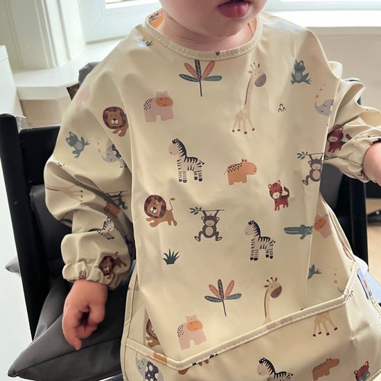 RubyC Slab met Mouwen (3 tot 5 jaar) Diertjes Dieren - Waterproof Slabbetje - Peuter - Kleuter - Kind - Kids - Cadeau - Dierentuin - Schort van RubyC — afbeelding 2