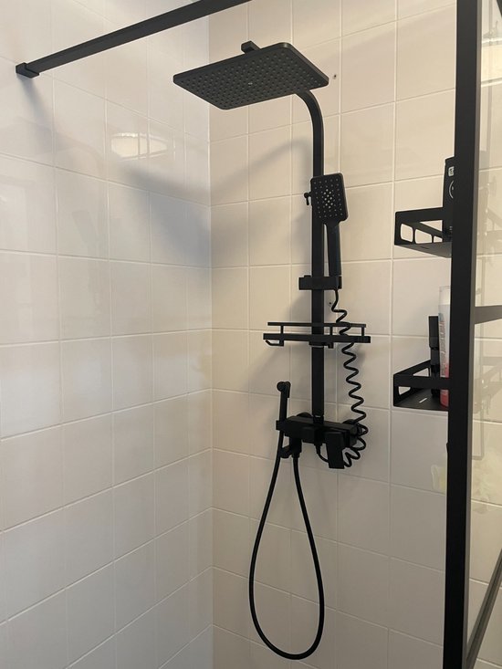Compleet Douchesysteem - ABS Doucheset - Hoofddouche & Handdouche- Vierkante Regendouche - Verstelbare Regendouche - Mat Zwart