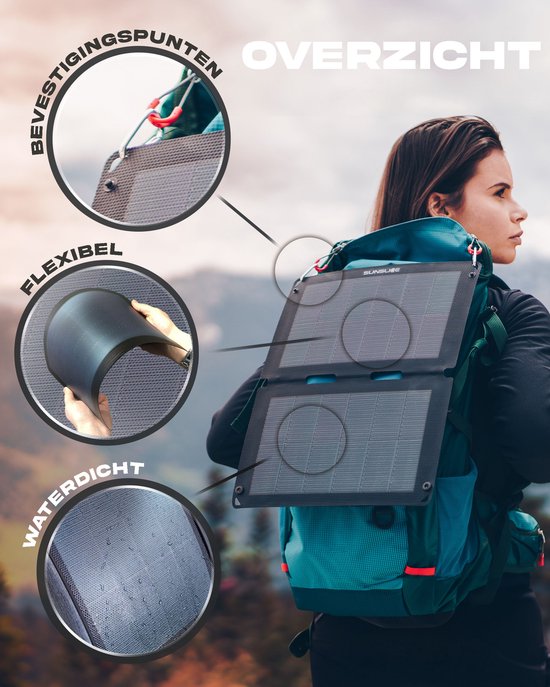 Panneau solaire flexible de Nieuwe génération 12W. Puissant et beaucoup plus léger, ultra-fin, incassable. pour smartphone, idéal pour le camping et la Marche - Zwart