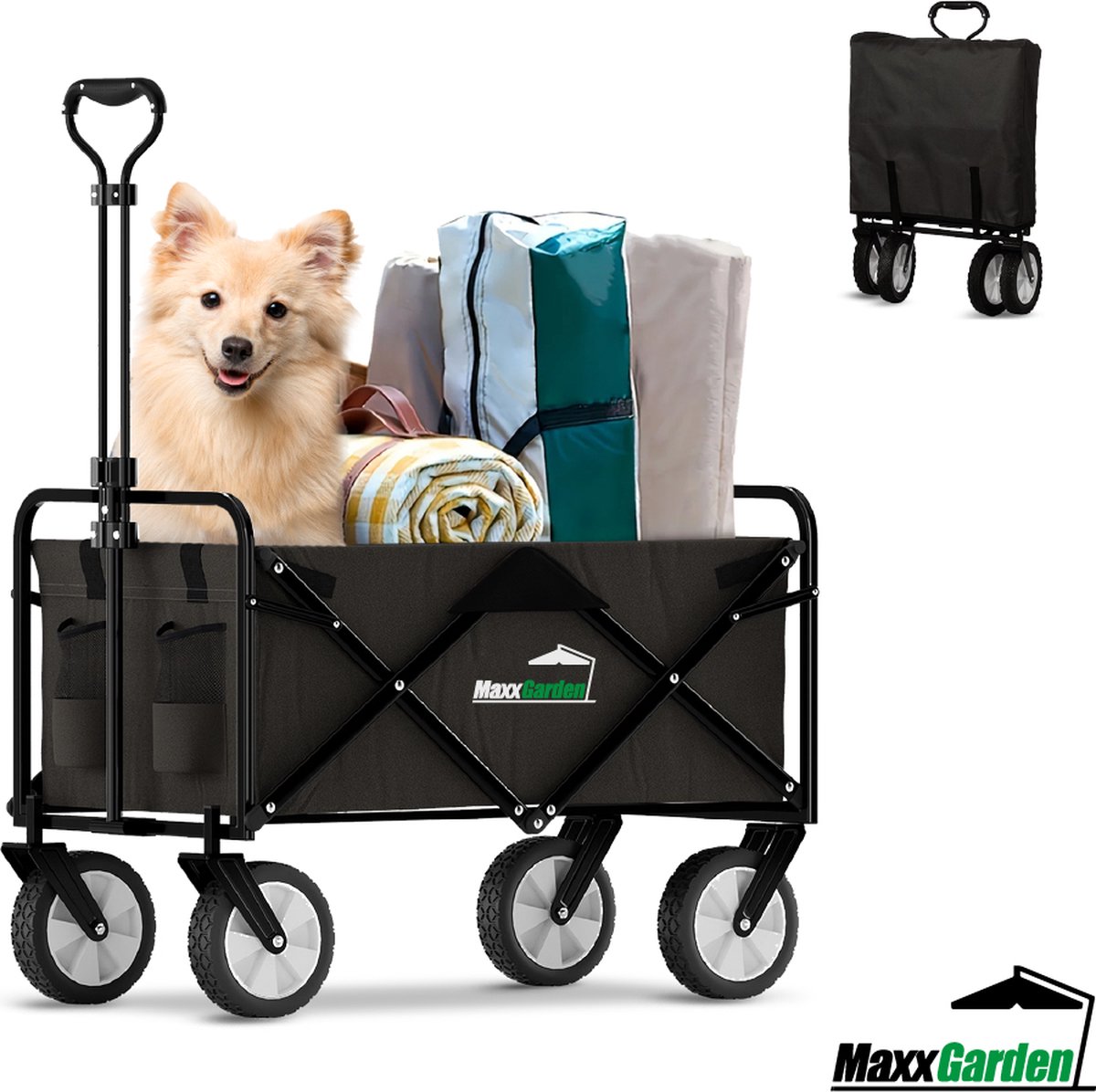 MaxxGarden - Opvouwbare bolderkar - 98x53x64 cm - massieve banden - Zwart