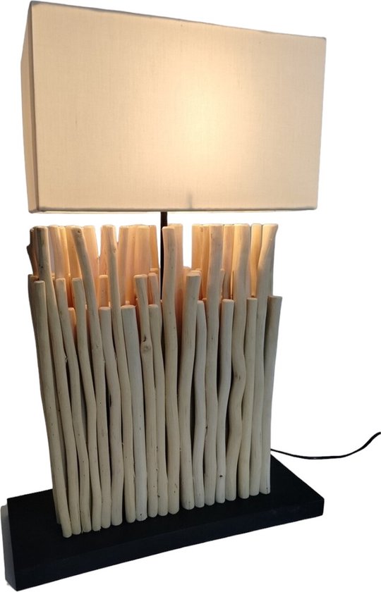Tropisch Houten Tafellamp - Slaapkamer & Woonkamer Verlichting - 45 x 16 x 66 cm