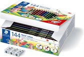 Class pack carton de 144 crayons de couleurs en 12 couleurs assorties et 3 taille-crayons 510 10 gratuits