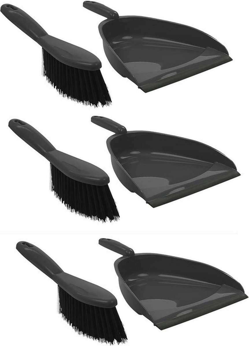 Goedkoopste 3x Grijze stoffer en blik set kunststof 22 x 33 cm - Huishoud/schoonmaakbenodigdheden - Schoonmaakartikelen - Schoonmaken/huishouding