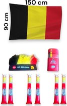 Pack Championnat d'Europe de Football 2024 België - 9 pièces / Diables Rouges / Drapeau belge 150x90cm / Kroon / Maquillage / Clap bars