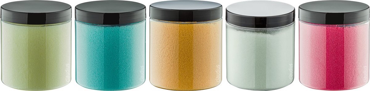Goedkoopste Scrubzout - 300 gram - set van 5 verschillende geuren - Zwarte Deksel - Zen Moment, Hamam, Appel-Kaneel, Eucalyptus en Fruity Melon - Hydraterende Lichaamsscrub - Cadeau