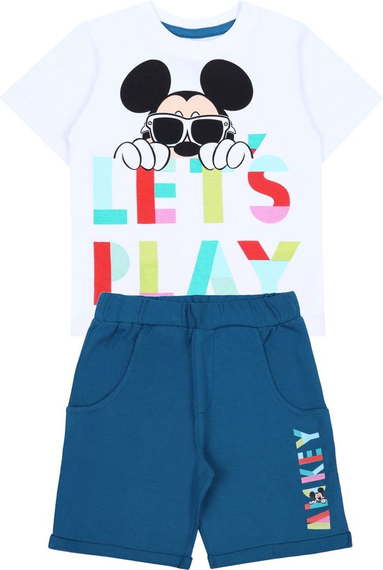 Wit en turquoise jongenssetje: T-shirt + korte broek Mickey Mouse Disney