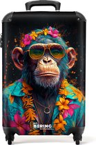 NoBoringSuitcases.com® - Handbagage koffer lichtgewicht - Reiskoffer trolley - Chimpansee met Hawaii blouse - Rolkoffer met wieltjes - Past binnen 55x40x20 en 55x35x25