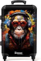 NoBoringSuitcases.com® - Grande valise Chimpanzé avec des écouteurs et un spray anti-graffiti - Bagage - Valise de voyage - Valise chariot - Valises 67cm
