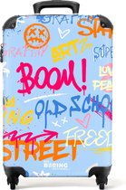 NoBoringSuitcases.com® - Handbagage koffer lichtgewicht - Reiskoffer trolley - Kleurrijke graffiti print met tekst en spetters - Rolkoffer met wieltjes - Past binnen 55x40x20 en 55x35x25